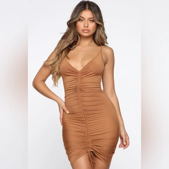 Shein Golden Bodycon Runched Dress